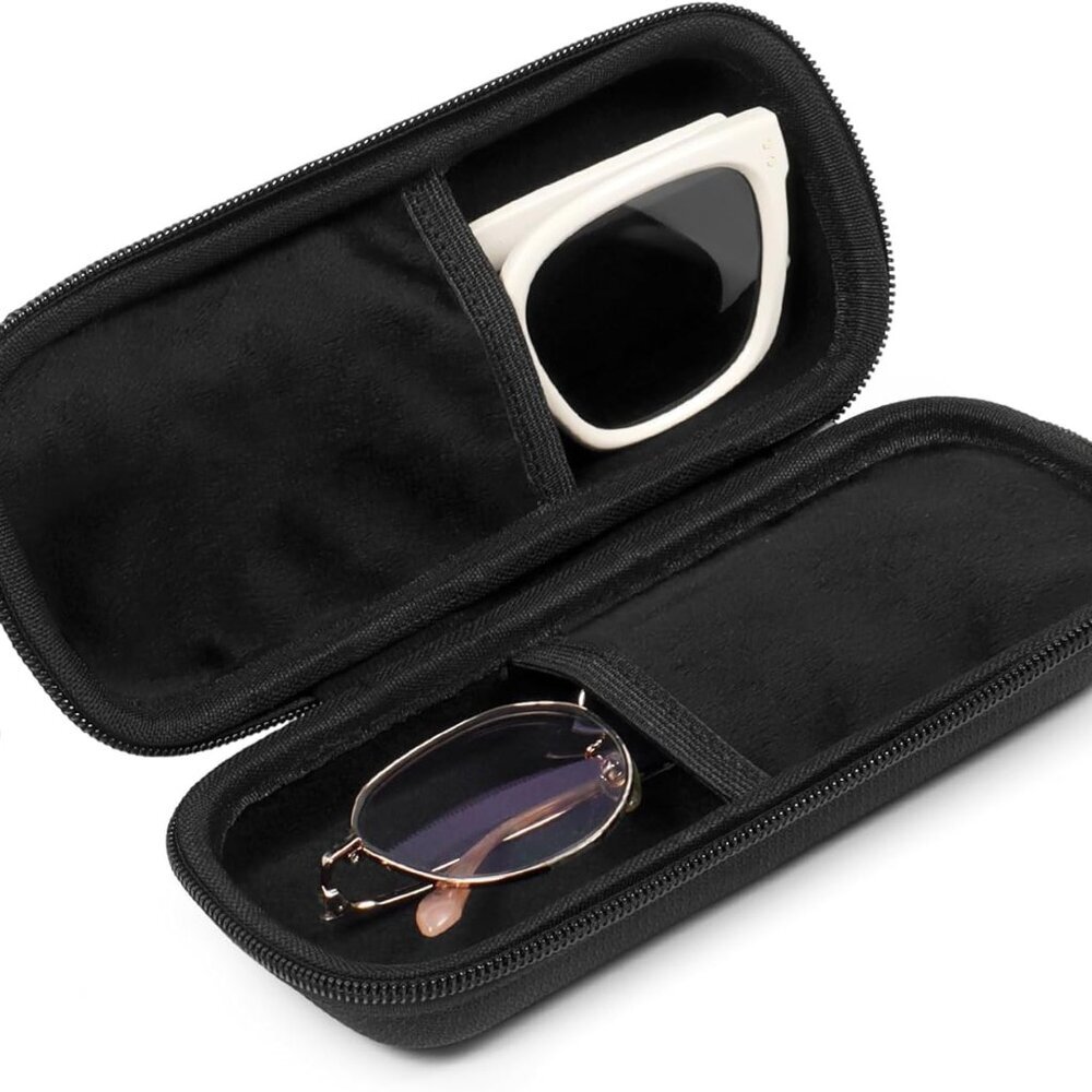 Double Eyeglasses Case Hard Shell Dual Sunglasses Organizer with Zipper Closure